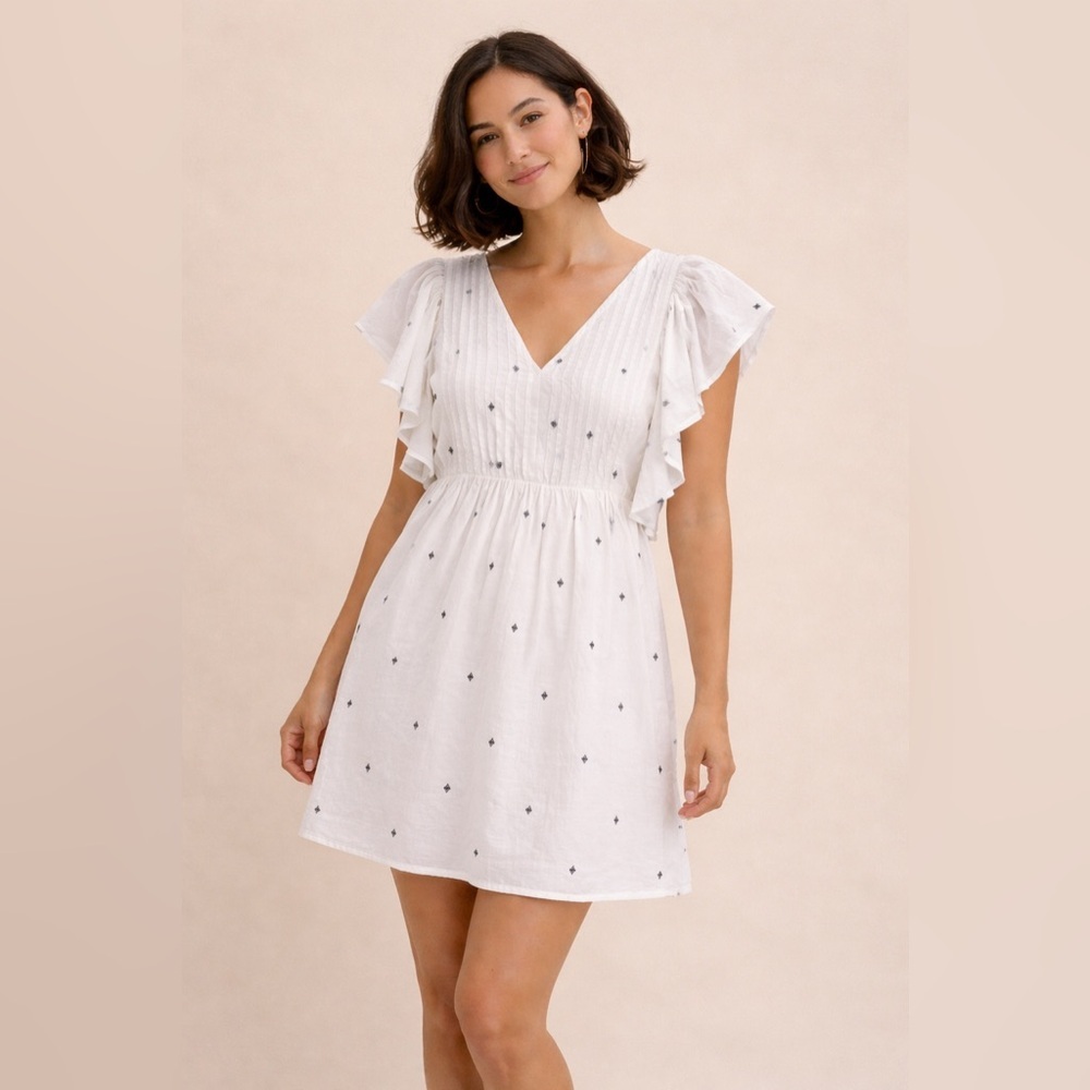 World Market White Cotton Linen Babydoll Mini  S/M Cottagecore Natural Fabric